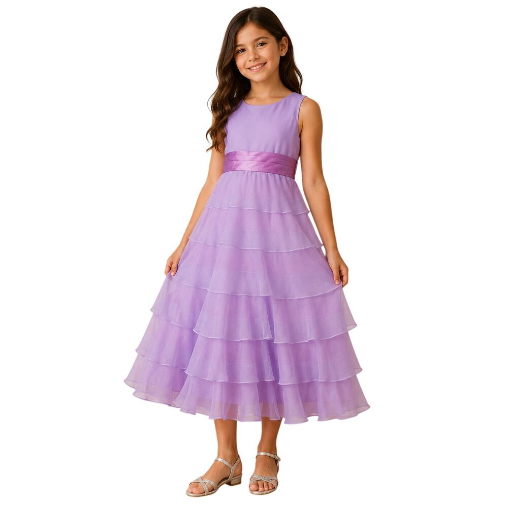 JJ’s House NWT Lilac Tiered Dress w decorative waistband-girls size 9